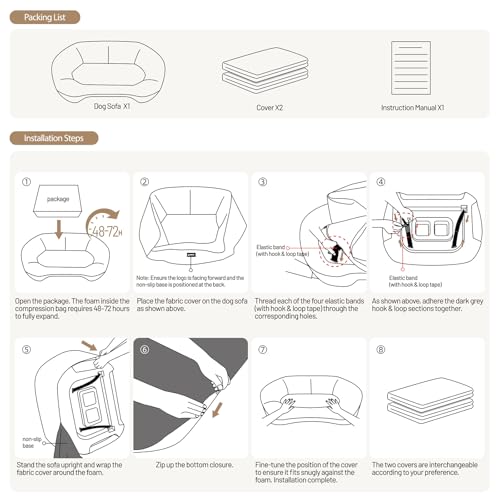 45D Orthopedic Memory Foam Dog Bed Sofa with 2 Washable Cover Brown (Brown+Beige)