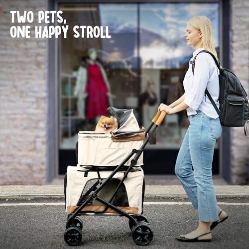Double Pet Stroller with Detachable Carriers (Cosmic Beige)