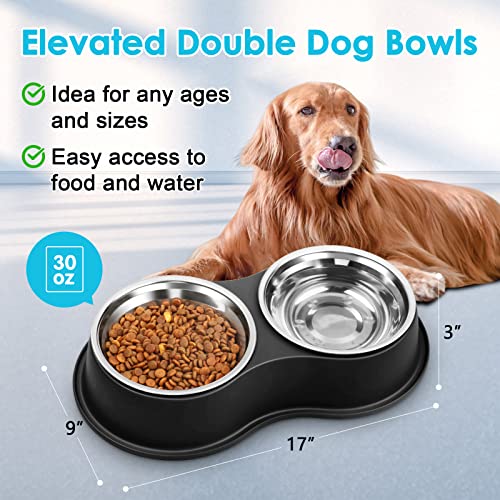 Stainless Steel Dog Bowls Double Non (Large-34oz / 1.Black)