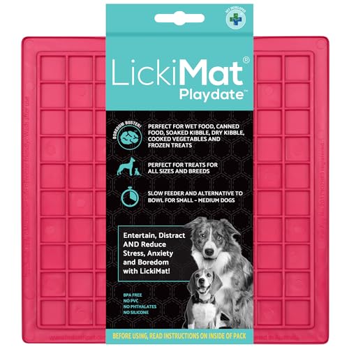 Classic Playdate Slow Feeder for Dogs Lick Mat Boredom Anxiety Reducer Perfect for Food Treats Yogurt Liquid Food Peanut Butter Fun Alternative to a Slow Feed Dog Bowl (Pink)