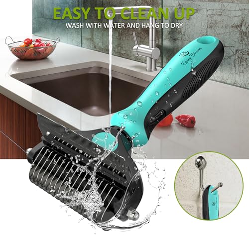 2 in 1 Professional Grooming Rake for Cats & Dogs (Cyan)