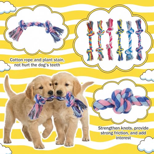 60 Pcs Dog Toys Bulk Chew Ropes Dental Cotton Teething 2 Knot Tug of War Toy for Small and Medium Dogs Puppies
