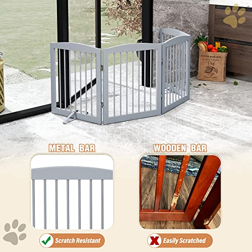 Freestanding Pet Gate for Dogs (24" Height-4 Panel / Gray)