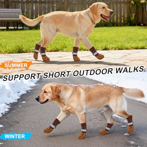 Dog Socks to Prevent Licking Paws Double Sided Grip Traction (khaki / S(1.8"-2.0" W | Pack of 4))