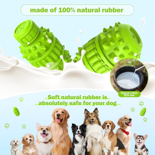 Natural Rubber Squeaky Dog Chew Toy for Medium Aggressive Chewers (Green / Medium（For 30–55 lb dogs）)