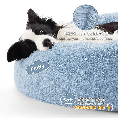 Calming Dog Beds Large Sized Dog Donut Washable Pet Bed (36"L x 36"W x 10"Th / Light Blue)