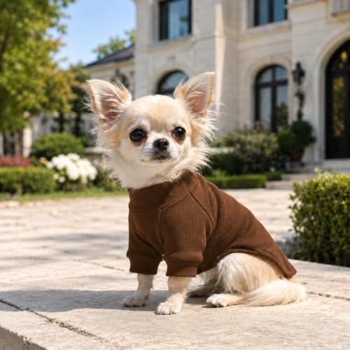 Ribbed Dog T Shirt Cotton Knitted Dog Sweaters for All Season Pet T (L (for Small Medium Dog) / Coffee)