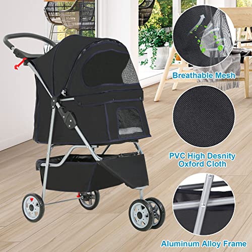 3 Wheel Foldable Pet Stroller (Black / 3 Wheels)