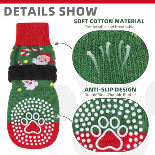 Anti Slip Dog Socks for Hot (Christmas Green / Small/Medium (4 Pack))