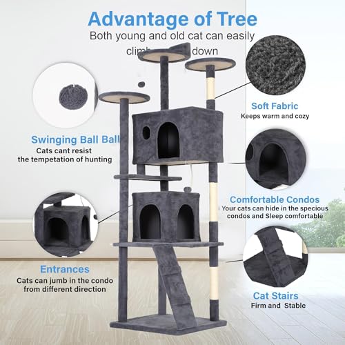 81" Cat Tree Tower (Dark Gray)