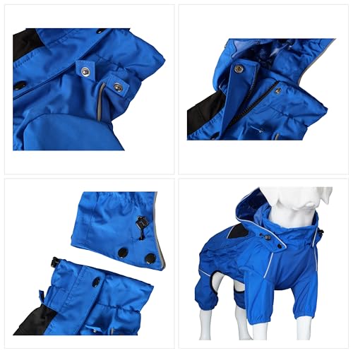 Waterproof Dog Raincoat with Removable Hood (Blue / M (Back 14"))