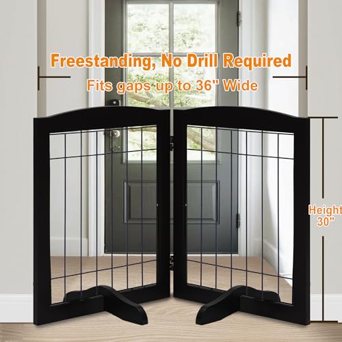 2 Panel Freestanding Adjustable Wooden Dog Gate (30"Height-2 Panel / Black)