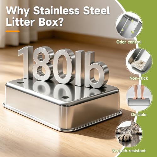 Stainless Steel Cat Litter Box with Lid (Grey XL)