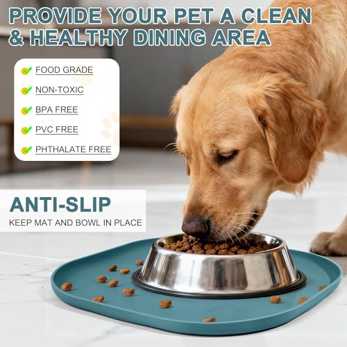 Waterproof Silicone Pet Food Mat with Raised Edge for Dog & Cat (Slate Blue / 12"L x 12"W)