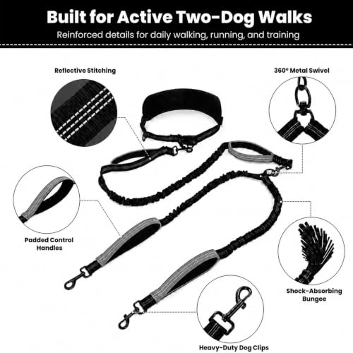 Hands Free Double Dog Leash (Black Grey)