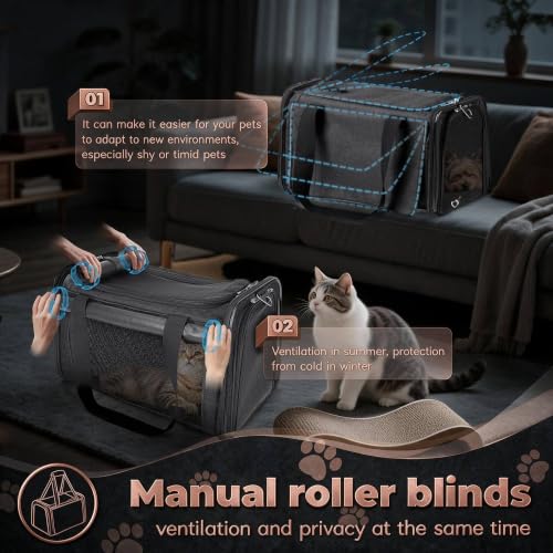 25lbs Cat Carrier Lightproof Soft Sided Pet Carrier for Large Cat (17.5"L x 11.0"W x 11.0"H / Black)