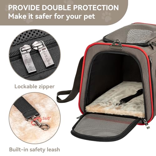 Expandable Cat Carrier Dog Carriers (17.0"L x 11.0"W x 11.0"H / Gray brown)