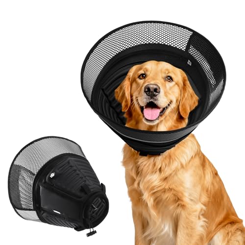 Inflatable Soft Dog Cone Collar (Black / M(Neck Girth: 14''-15.5''))