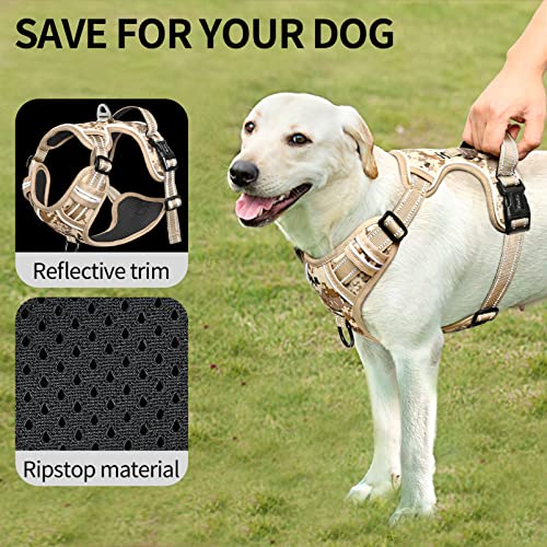 Dog Harness No Pull Adjustable Padded Reflective Harness for Small Medium Large Dogs with Handle for Walking Training (M / Camo Tan)