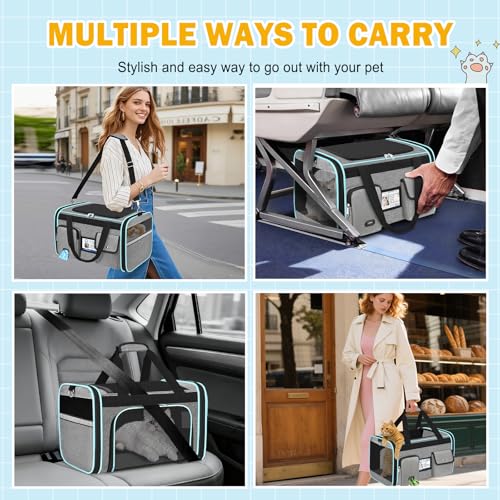 Large Cat Carrier Soft Sided Travel Pet Carrier Airline Approved (Gray)