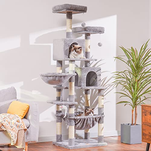 Cat Tree 70 inches Tall Cat Tower for Indoor Large Cats HCT032W (70.08 inch / Light Gray)
