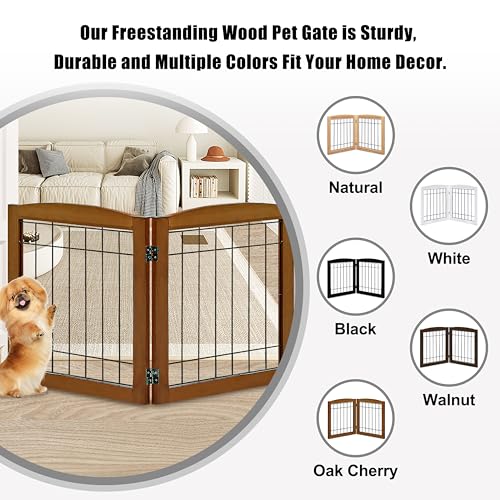 2 Panel Freestanding Foldable Wood Dog Gate (24"Height-2 Panel / Oak Cherry)