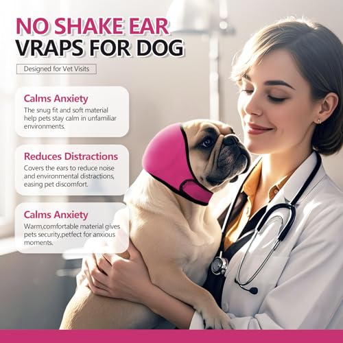 Dog Ear Muffs & No Shake Ear Wrap for Hematoma (Medium / pink)