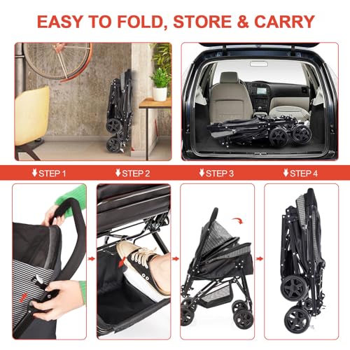 Pet Stroller with Reversible Handle for Dogs (Black)
