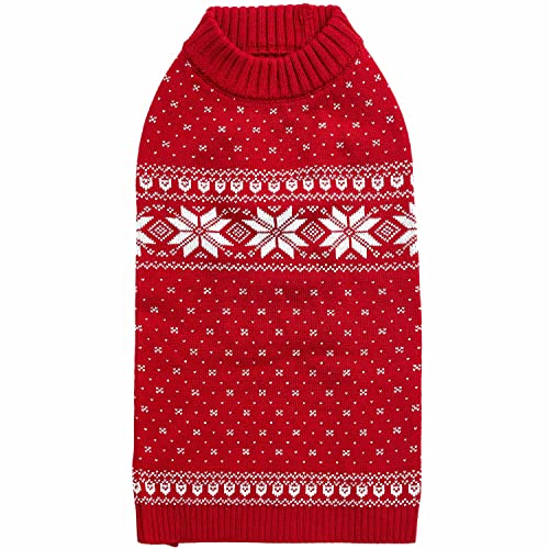 Christmas Snowflakes Holiday Festive Pullover Dog Sweater (12 inch (Pack of 1) / B Design: Dog - True Red)