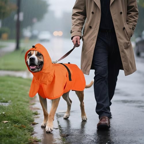 Dog Raincoat Waterproof Rain Jacket with Hood (L(Back Length16.9") / Orange)