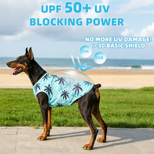 Cooling Sunblock Dog Clothes for Large Dogs (Ice Cube & Coconut / XX-Large(Chest 28", Back 22"))