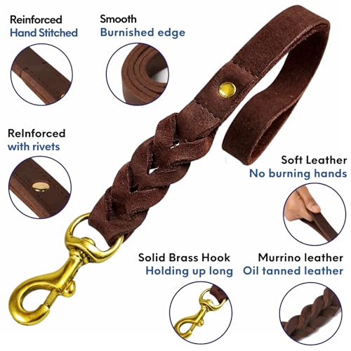 Leather Short Dog Leash 15 Inch (Brown / 1 FT)