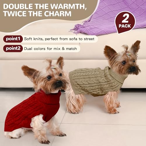 Dog Sweater 2 Pack for Small Dogs (Red & Brown / X-Small)