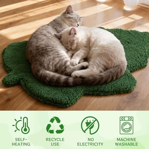 3 Pack Self Warming Pet Bed Leaf Shape Self Heating Cat Dog Mat Washable Thermal Sleeping Pad for Indoor Outdoor Hedgehog (Dark Green / Medium-18"x24")