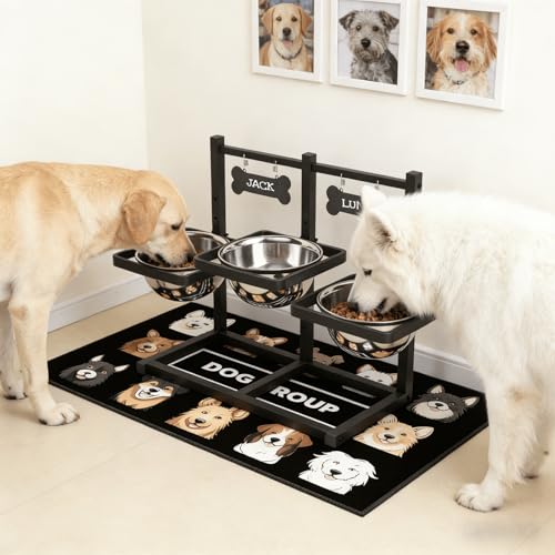 Elevated Dog Bowls for Medium (Three 58oz Dog Bowl & Mat)