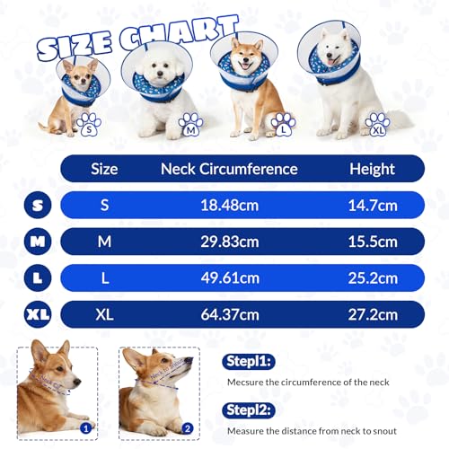 2-in-1 Inflatable Dog Cone Collar, Transparent Anti-Licking Shield with Detachable Soft Padding, Adjustable Elizabethan Collar for Small, Medium, Large Dogs and Cats (M) ((M）)