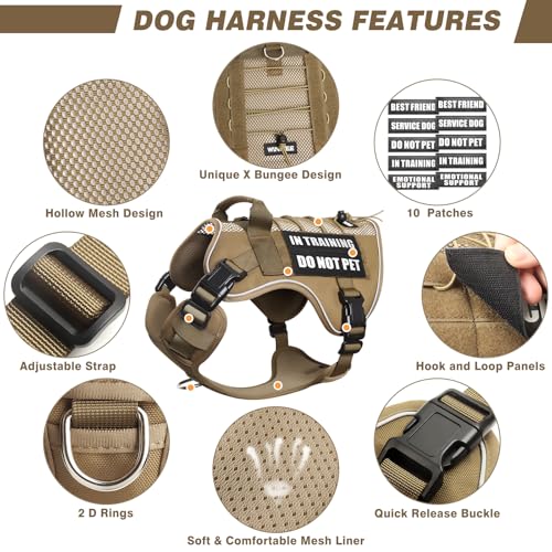 Service Dog in Training Mesh Harness with 10 Removale Pet Patches (Large / Brown)