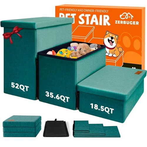 Dog Stairs with Storage (Dark Green No Condo / 3)