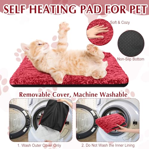 4 Pack Self Warming Cat Mat for Pets (16 x 20 Inch / Red)