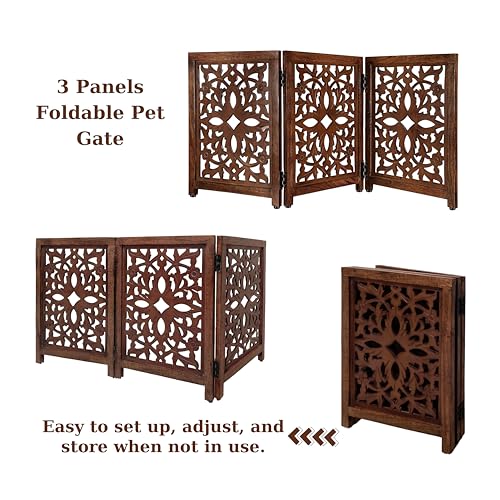 Lightnpro Wooden Pet Gate (Natural Burnt Flower / 24x54 - Rusty)