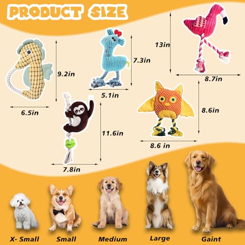 5 Pack Plush Dog Toys with Rope