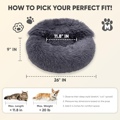 Covered Medium Dog Bed with Blanket Attached Calming Burrow Deep Grey (26.0"L x 26.0"W x 9.0"Th / Grey)