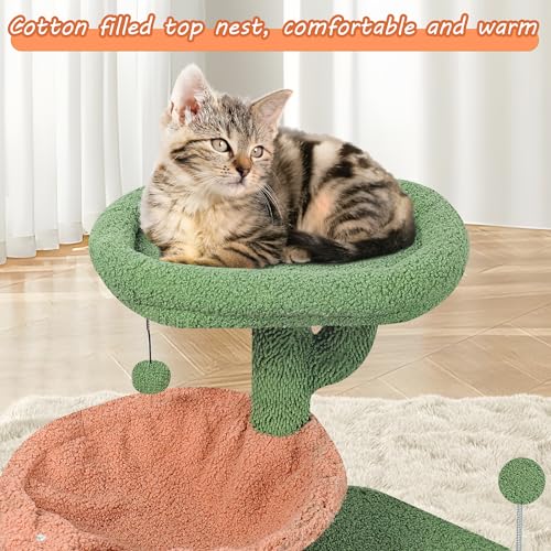 Cat Tree with Cat Condo Scratch Post and Big Hammock (39.4'' Green)