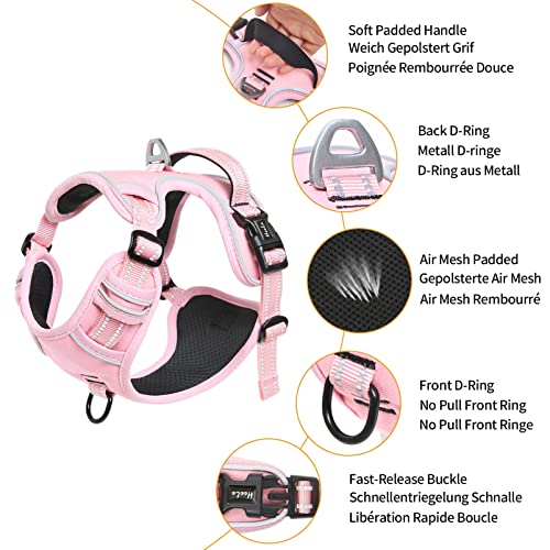 Dog Harness No Pull Adjustable Padded Reflective Harness for Small Medium Large Dogs with Handle for Walking Training (XL / Pink)