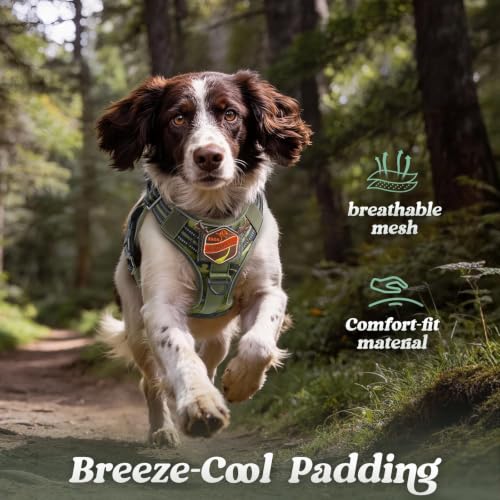 Tactical Dog Harness for Large Dogs (L(Chest:22"-37",Neck:21.1"-30.3",Back:8.3") / Green Camo)
