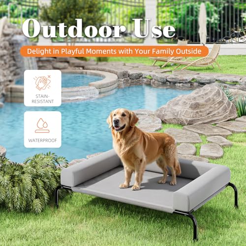 Elevated Dog Bed for Large Dogs with Bolsters (Grey / 47.75"L x 31"W x 8"H)