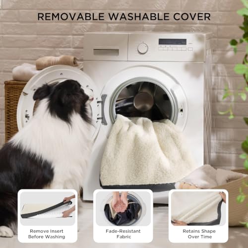 Washable Dog Beds Large Sized Dog with Comfy Sherpa (36"L x 27"W x 3"Th / Grey)