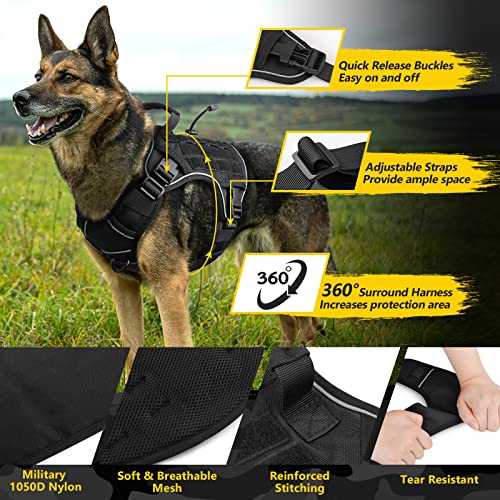 Black Tactical Dog Harness for Large Dogs (Black / Large: 45-80 lbs (Chest:27-37",Neck:19-25"))