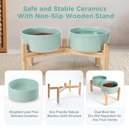 Elevated Dog Bowls Ceramic (7.3 in - 5.3 cups / Light Green)