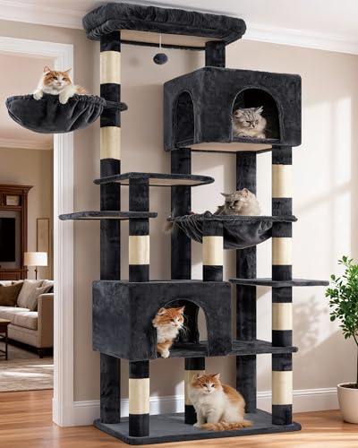 Cat Tree, 76-Inch Tall Heavy Duty Cat Tower for Big Cats HCT039G (Smoky Gray / 76.8 inch)
